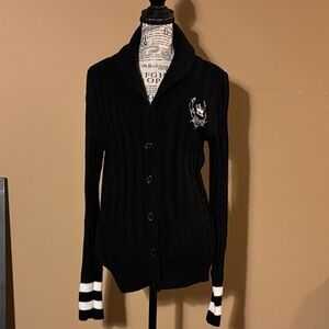 Elegant Black Cardigan with Embroidered Detail